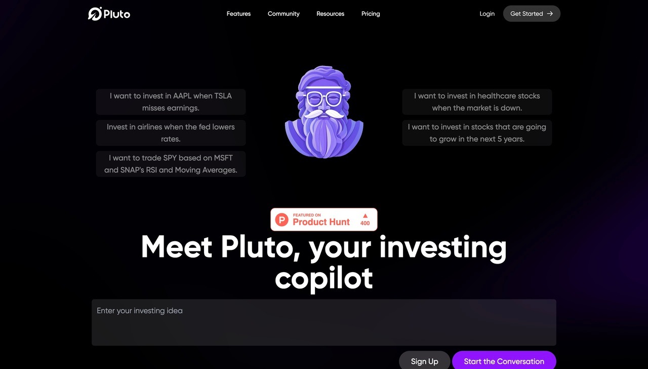 Landing page of Pluto