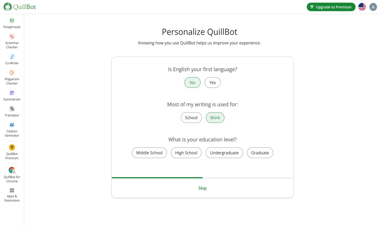 App page of Quillbot