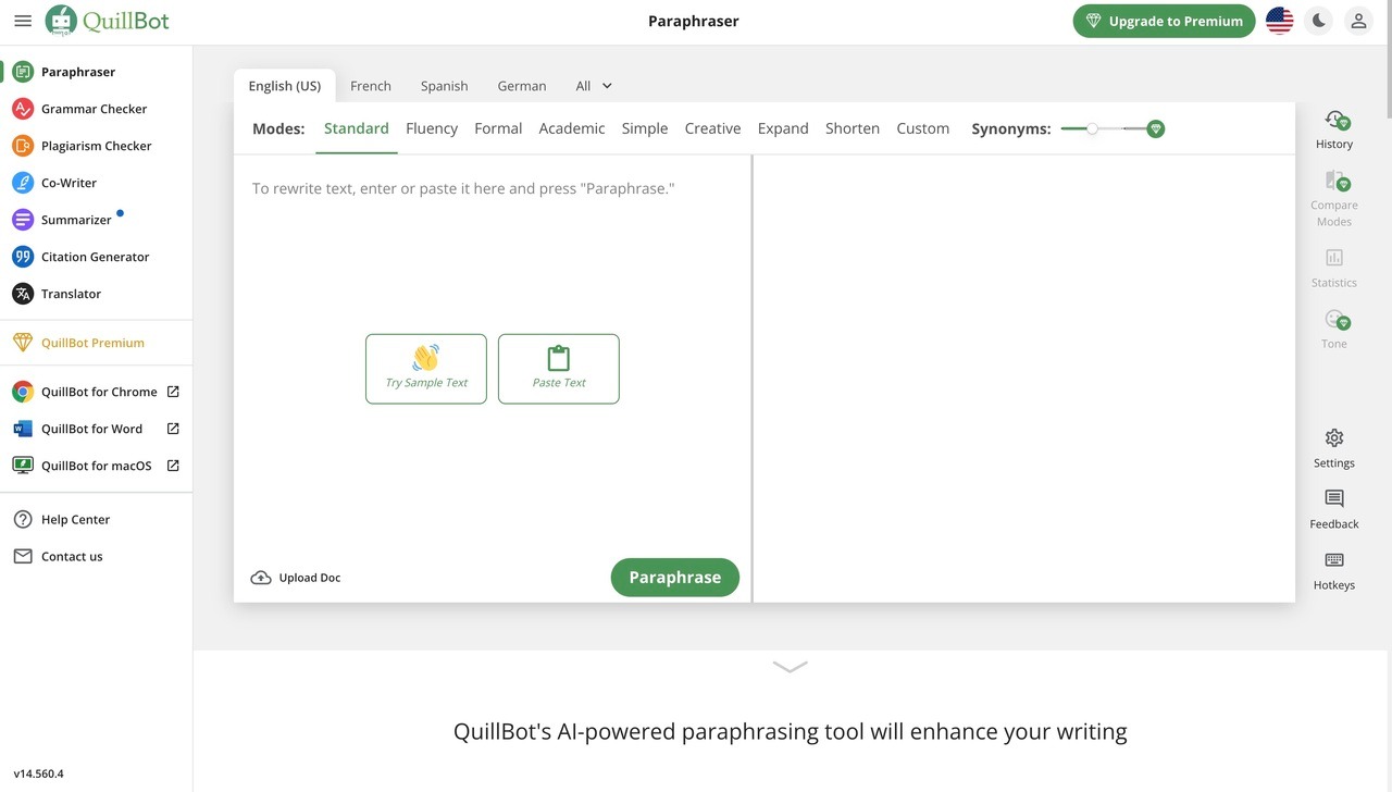 Landing page of Quillbot