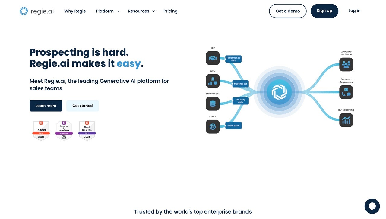 Landing page of Regie.ai