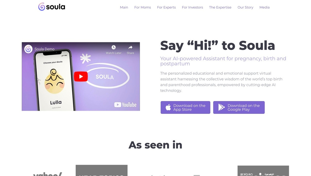 Landing page of Soula