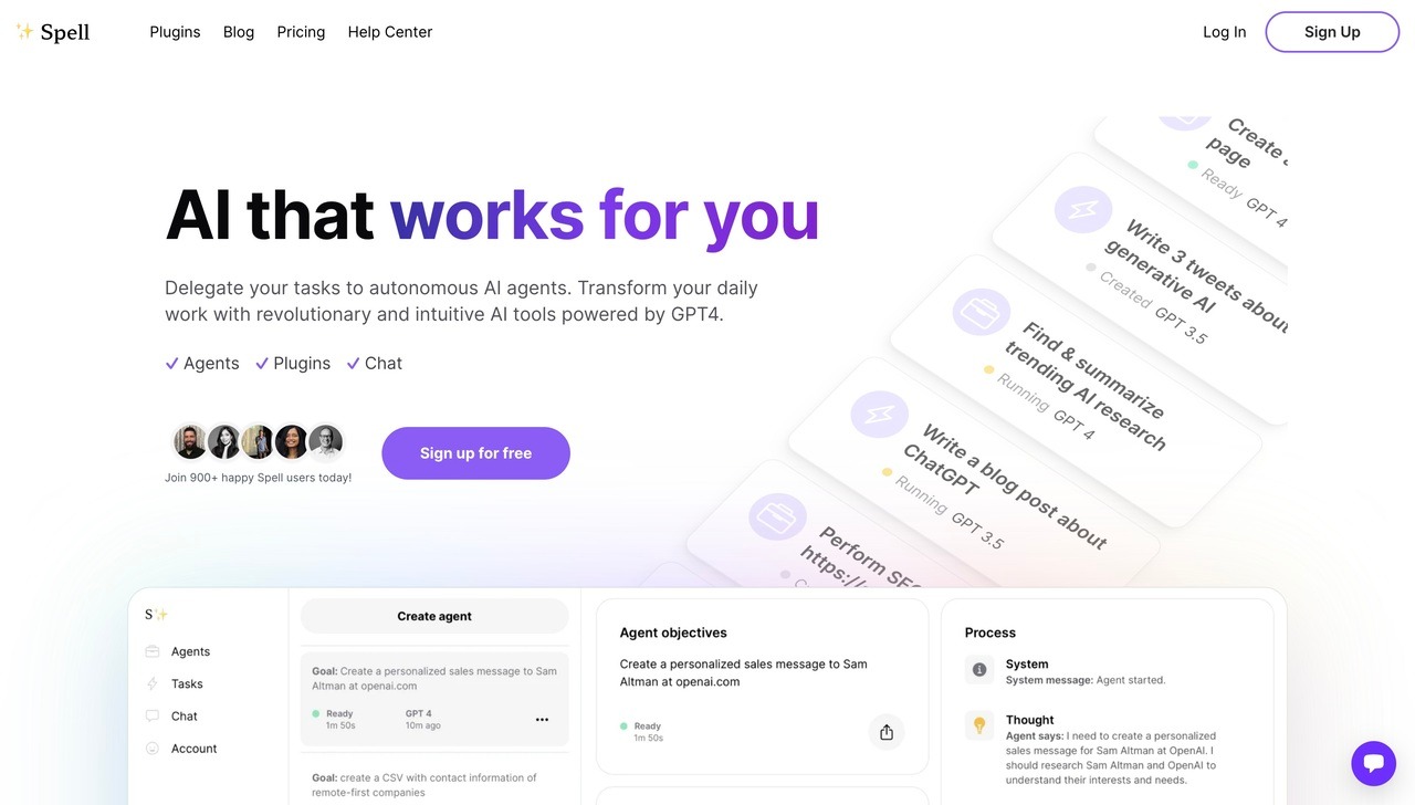 Landing page of Spell