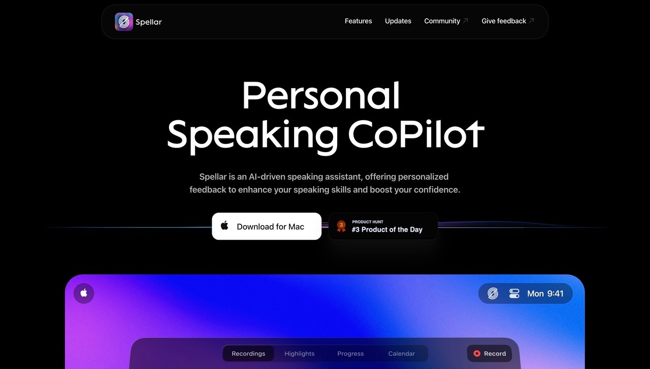 Landing page of Spellar