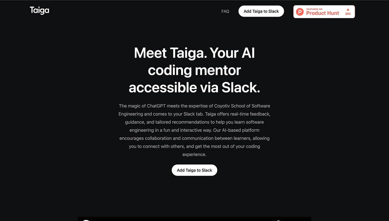 Landing page of Taiga