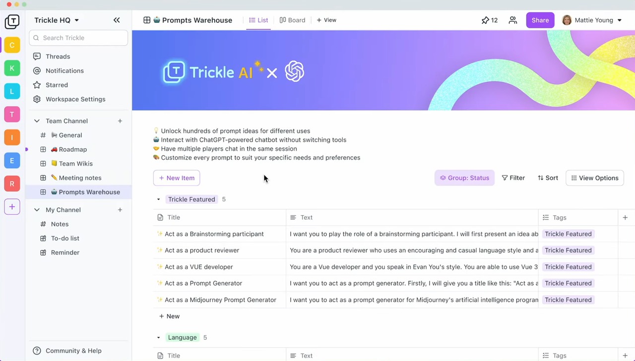 App page of Trickle
