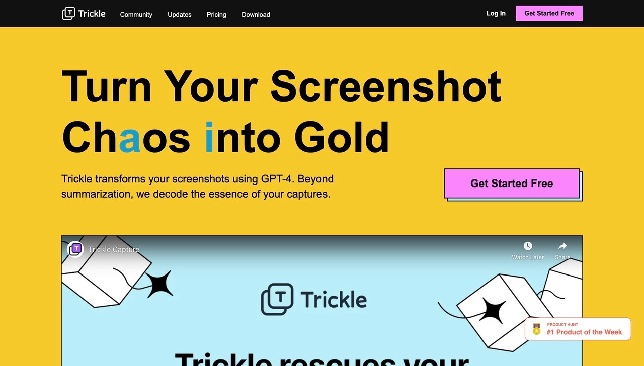 Landing page of Trickle