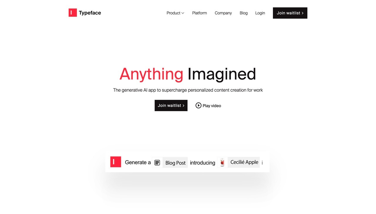 Landing page of Typeface