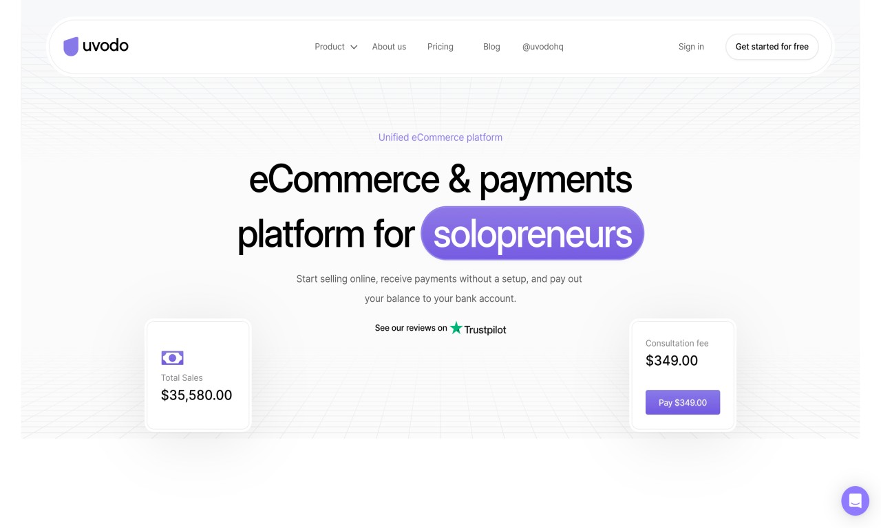 Landing page of Uvodo