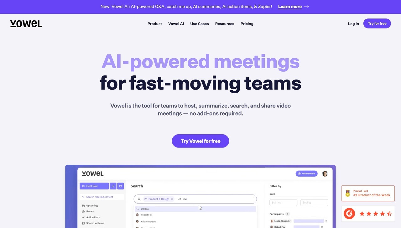 Landing page of Vowel