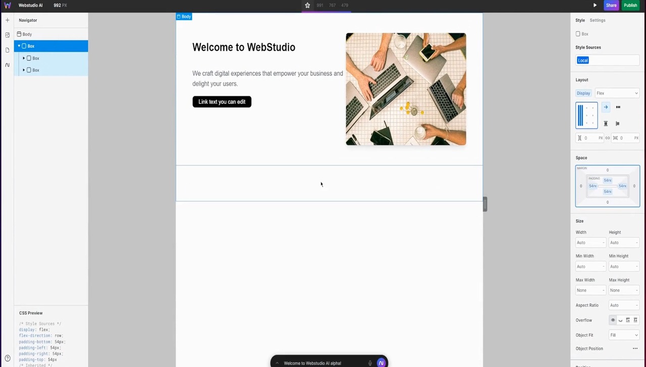 App page of Webstudio