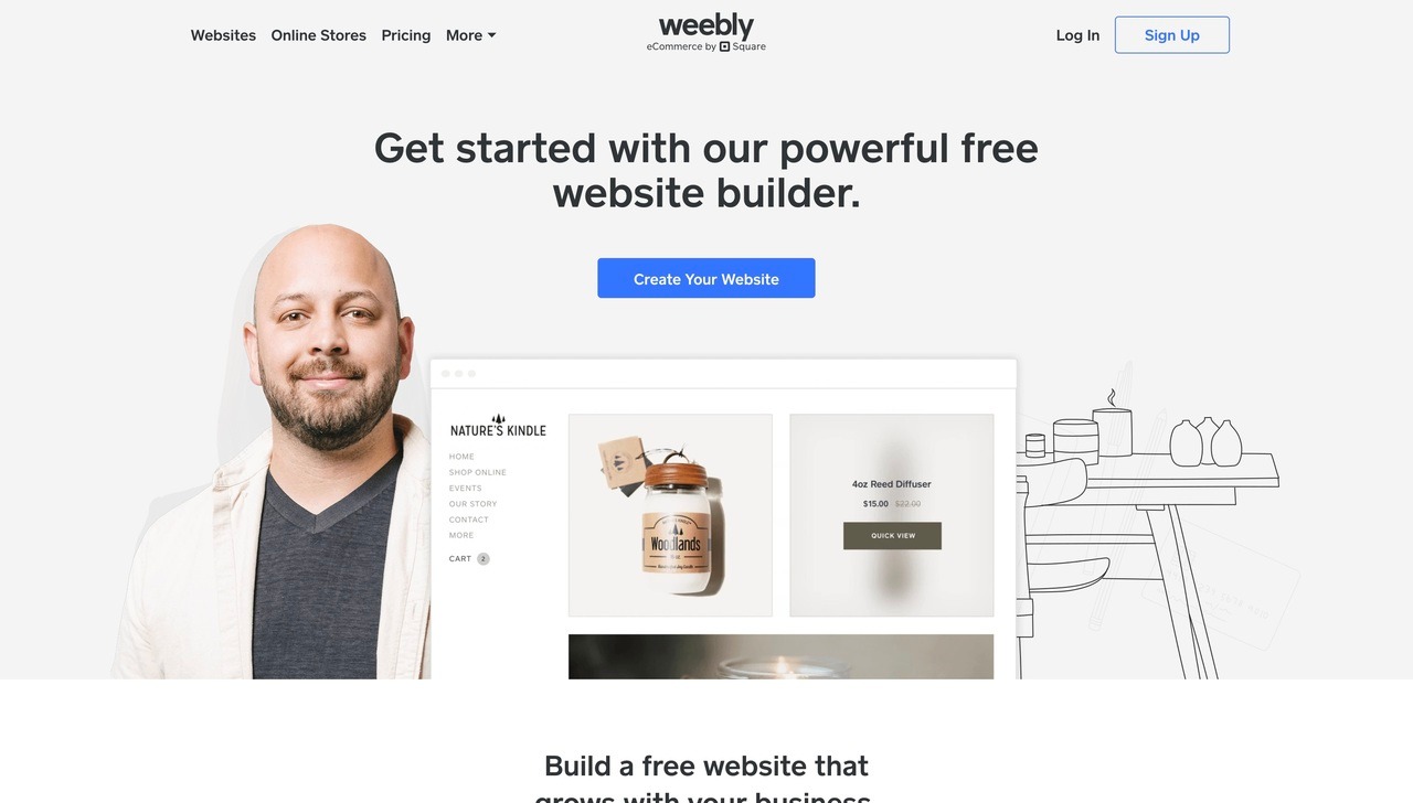 Landing page of Weebly