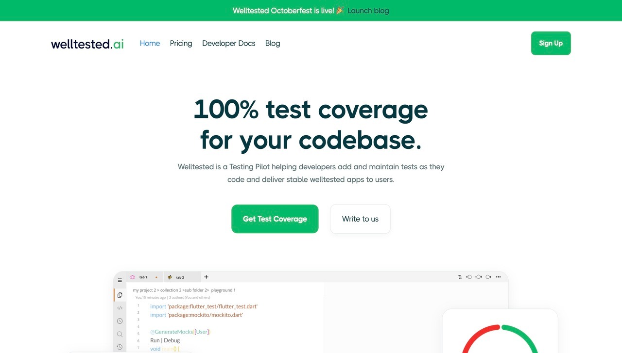 Landing page of Welltested.ai