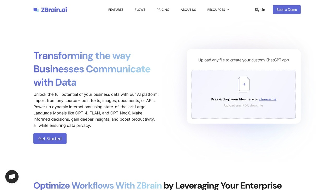 Landing page of Zbrain