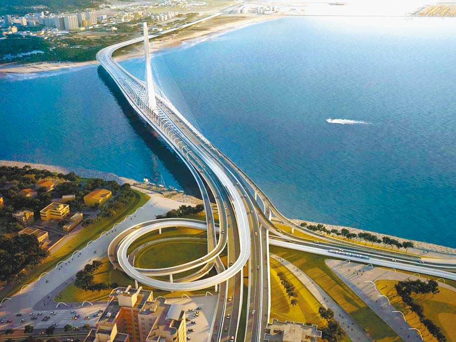 ▲淡江大橋是普立茲克建築獎大師札哈·哈迪德(Zaha Mohammad Hadid)在台唯一一件作品。圖為淡江大橋模擬圖。(新北市交通局提供)