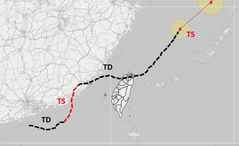 吳聖宇指出盧碧颱風路徑圖，第一個先登陸中國大陸後又登陸台灣的颱風，而且還是登陸新竹桃園之間沿海，這個位置似乎從未有颱風登陸過，差一點盧碧就成了創下兩項紀錄的奇葩。（圖／翻攝自《天氣職人-吳聖宇》臉書）