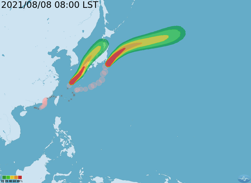 目前盧碧已經重新回到輕度颱風強度，影響台灣的西南氣流強度已經不像前兩天這麼強，預期今日中南部持續有短暫陣雨，南部高屏山區有豪雨等級降雨發生機會，仍要特別注意，北部、東半部山區午後有熱對流發展的可能性，局部單點也會有短時較大雨勢出現的情況。（圖／由中央氣象局提供）