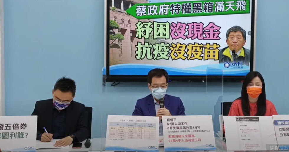 國民黨團召開「蔡政府特權黑箱滿天飛、紓困沒現金、抗疫沒疫苗」記者會。(圖/翻攝自Youtube)