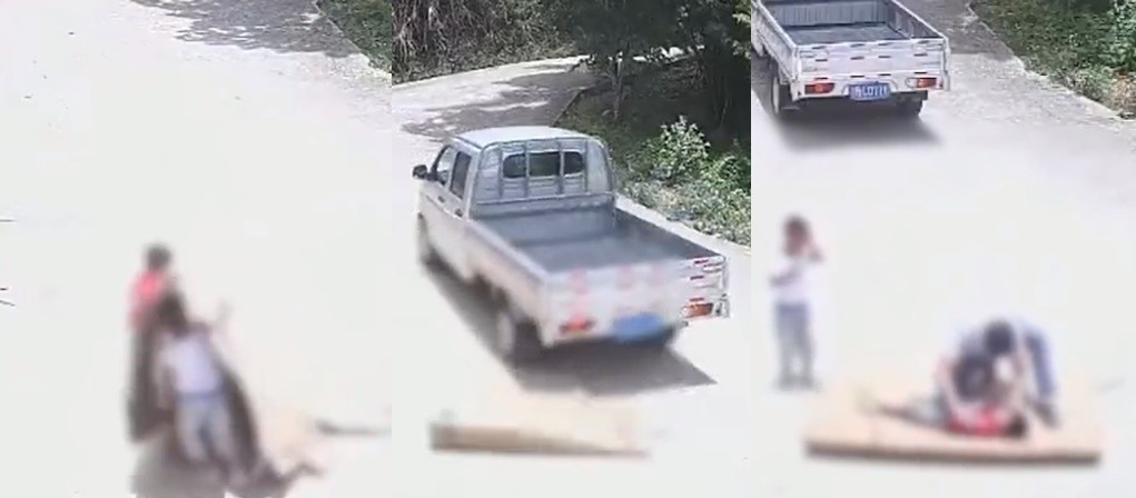 江西有1名貨車司機輾到自己正在道路上玩耍的兒子。(圖/翻攝自雲上深夜快遞微博)