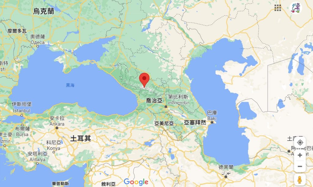 「厄爾布魯士山」地理位置。截自Google Maps