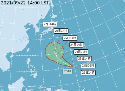 台灣東方一熱帶低氣壓有望於周六前形成輕度颱風。(圖/翻攝自中央氣象局)