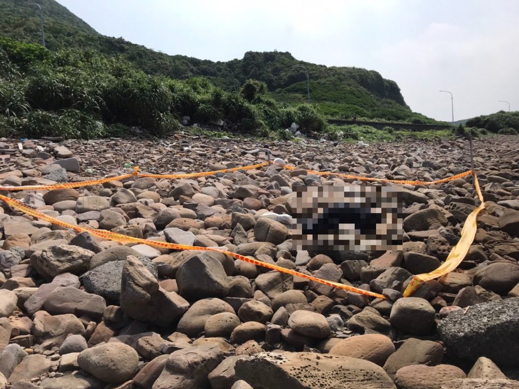 新北貢寮小香蘭台亞加油站外的礁石海岸出現男性浮屍。（圖／中天新聞）