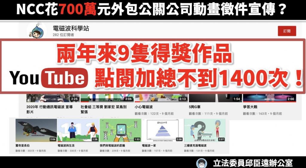 NCC在臉書動畫徵選兩年點擊率不到1400次（攝自邱臣遠臉書）