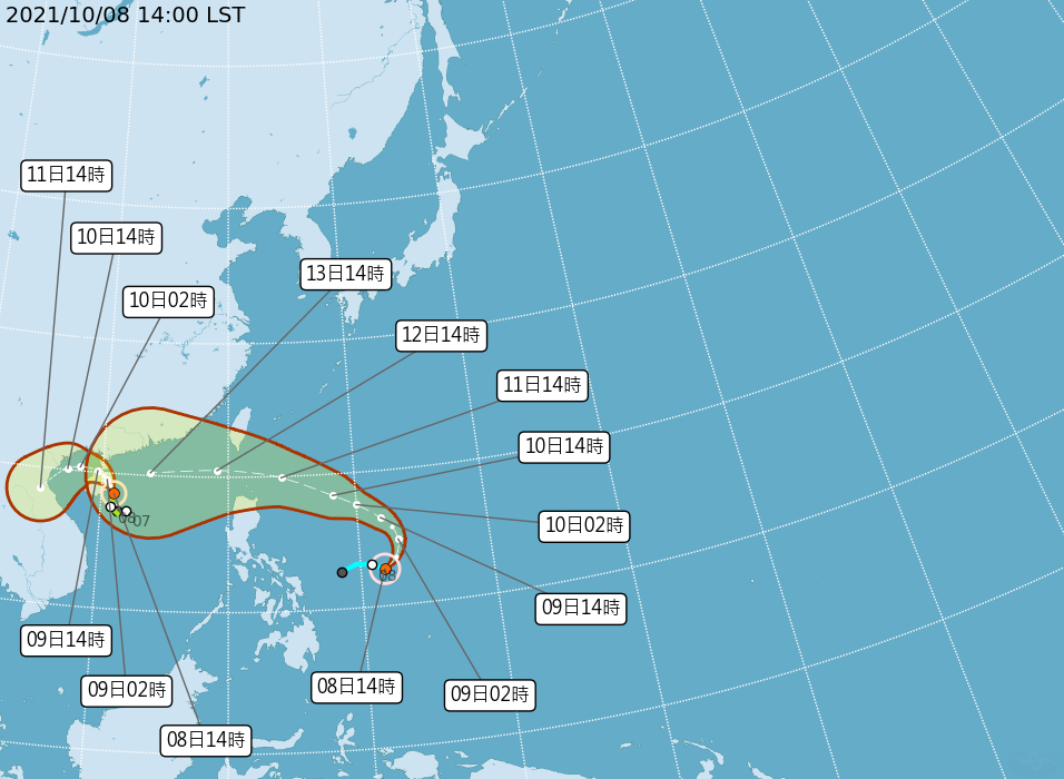 圓規颱風將在11、12日最為靠近台灣。(圖/翻攝自中央氣象局)