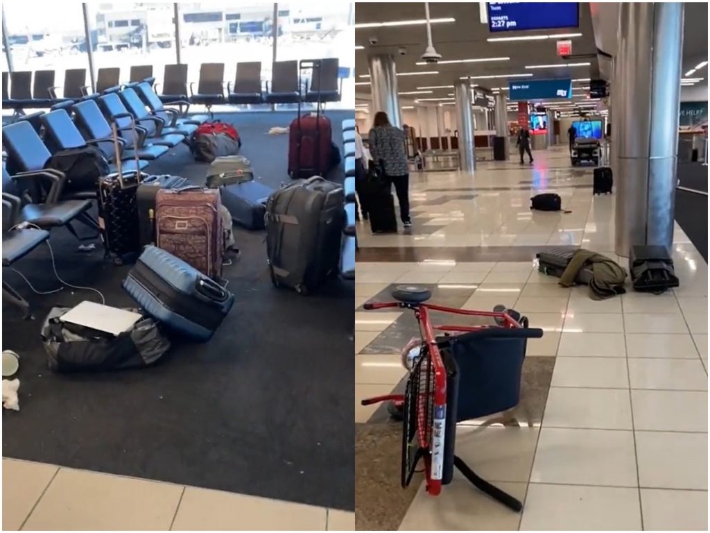 美國亞特蘭大國際機場（ATL）在11月20日下午驚傳槍響，現場候機旅客嚇得驚慌逃跑，甚至連離境航班還一度停飛。（圖／翻攝自《@bradn79》推特）