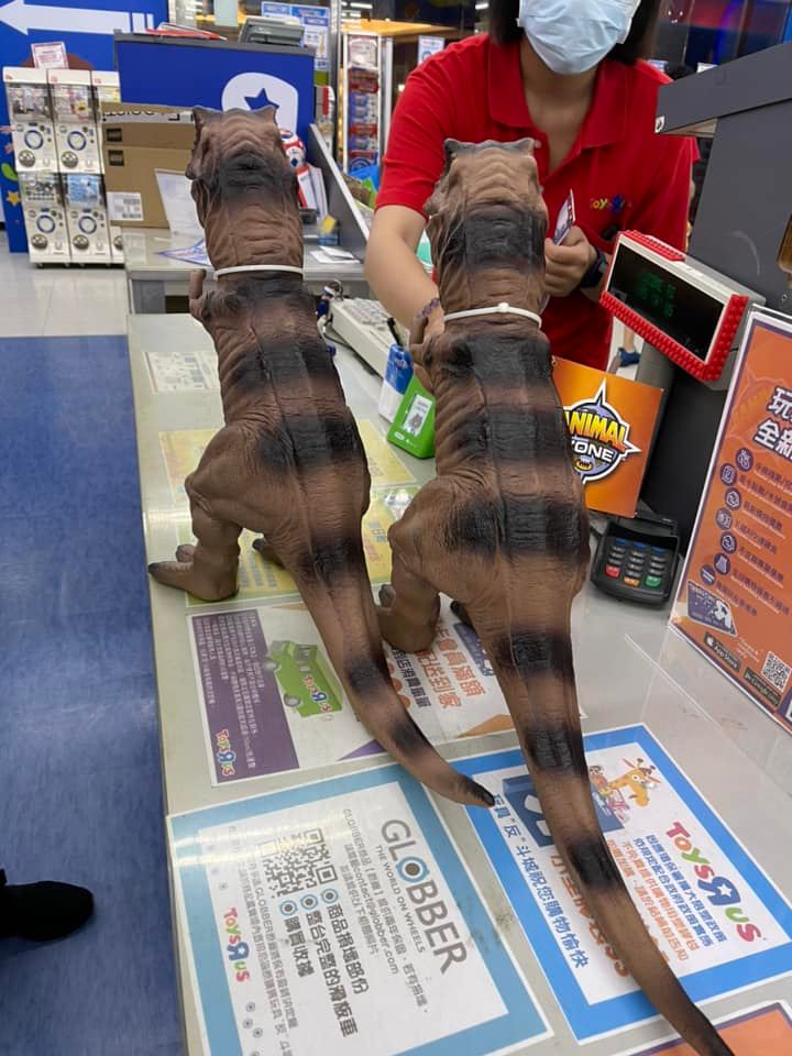 藍心湄買恐龍玩具被插隊。 （圖／翻攝自臉書）