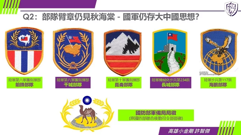 國軍各部隊臂章都有秋海棠圖案。（圖／許智傑國會辦公室提供）
