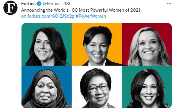  富比士公布全球百大影響力女性名單，我國總總位居第9。（圖取自推特帳號Forbes）