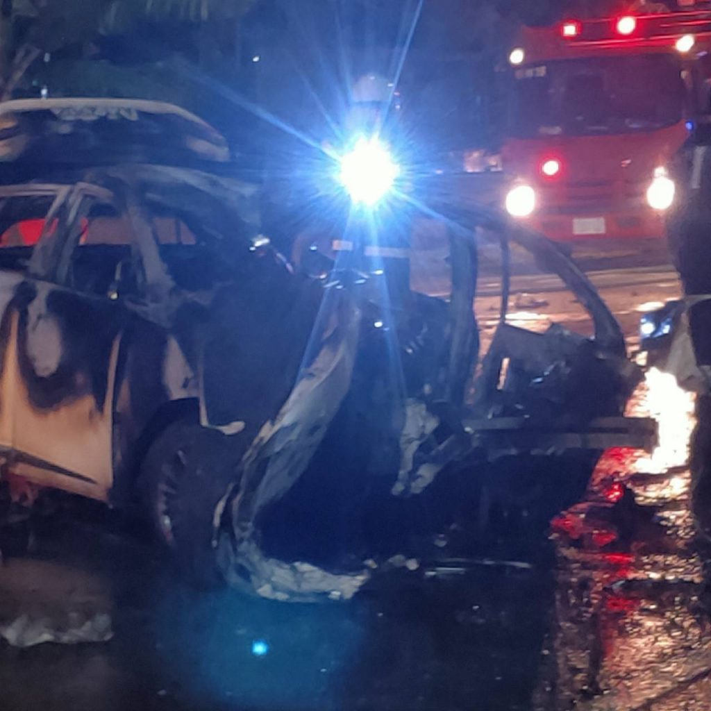 轎車起火燃燒，駕駛彈出車外送醫不治。（圖／取自記者爆料網）