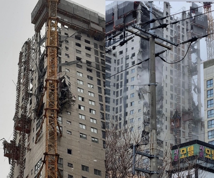 南韓光州一處施工中建築物坍塌,有6人失聯。(圖/翻攝自권병수)