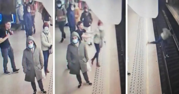 比利時布魯塞爾一名女子在地鐵等車時遭人推下軌道。（圖／翻攝自推特）