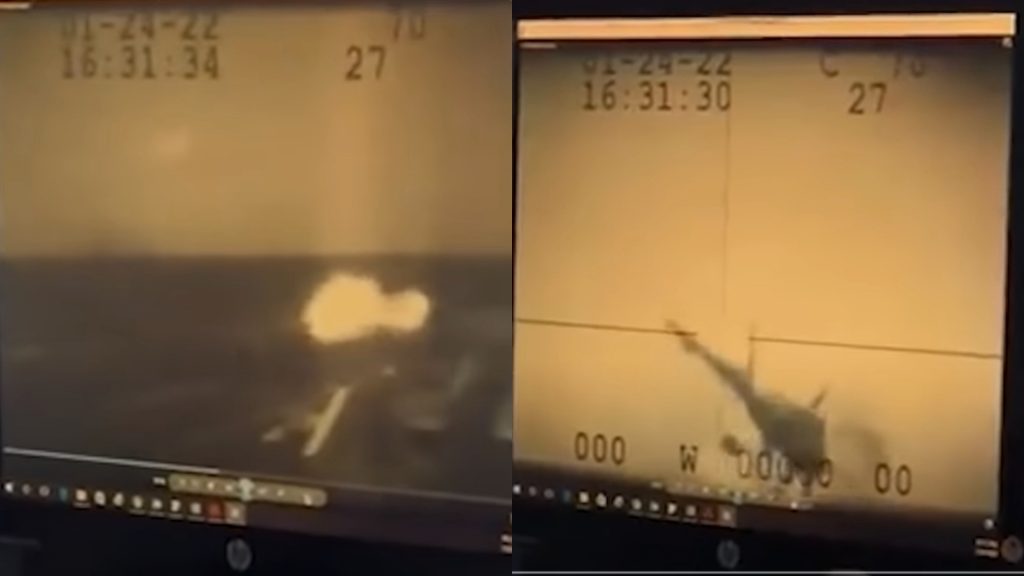 日前艦載式的F-35C首度發生意外，畫面曝光。（圖／翻攝自Youtube／FOIP Military Video Archive）