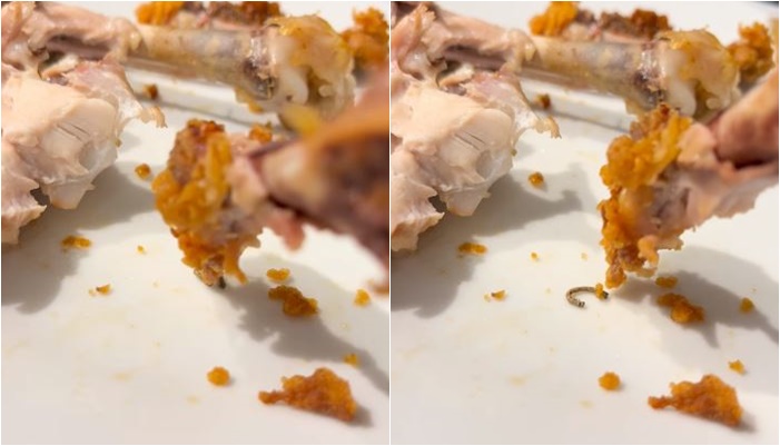 民眾在肯德基的炸雞中發現蠕動的小蟲。（圖／翻攝自Facebook／Jody Bishop）