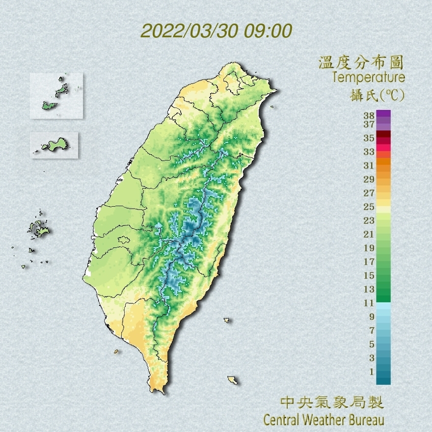 最新溫度分布圖。(圖/中央氣象局)