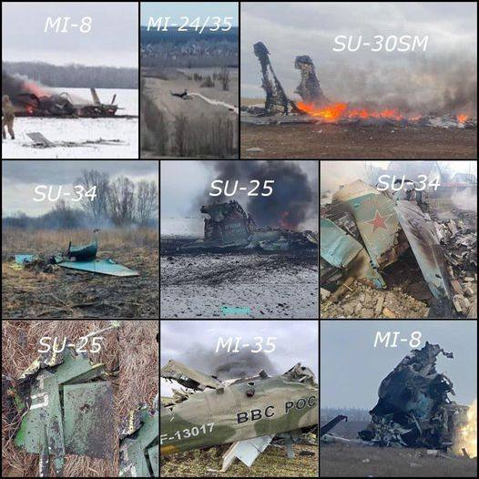 烏克蘭軍在推特表示,烏克蘭在3月5日單日就擊落俄軍5架飛機、4架直升機。(圖/翻攝自推特/@ArmedForcesUkr)