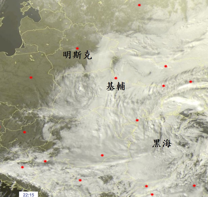 鄭明典昨（1）晚貼出衛星雲圖，表示烏克蘭上空雲層已變厚，衛星幾乎都看不清楚首都基輔了！（圖／鄭明典臉書）