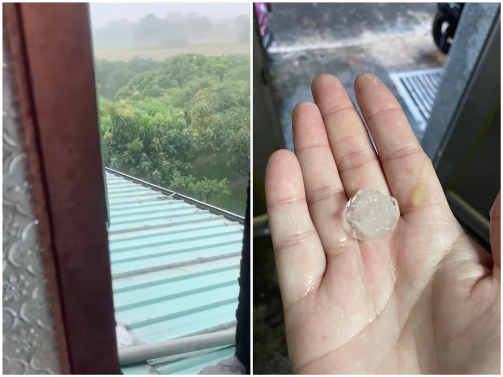 嘉義凌晨大暴雨釀災,更掉下巨大冰雹砸人。(圖/翻攝自臉書粉專「綠豆嘉義人」)