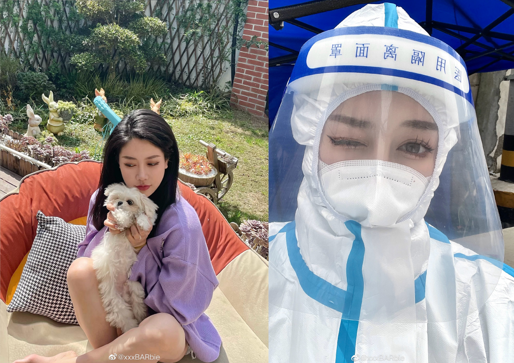 上海正妹「xxxBARbie」當志工因為化妝被中國大陸網友出征。(圖/翻攝自微博)
