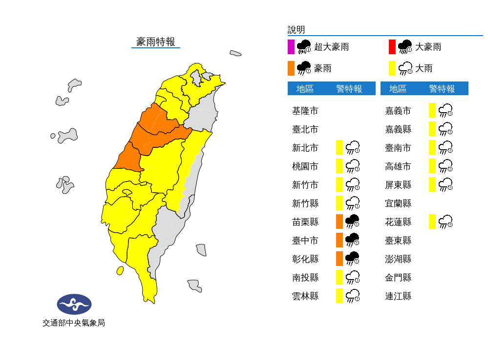 象局今(27)日針對苗栗縣、臺中市及彰化縣發佈豪雨特報。(圖/氣象局提供)