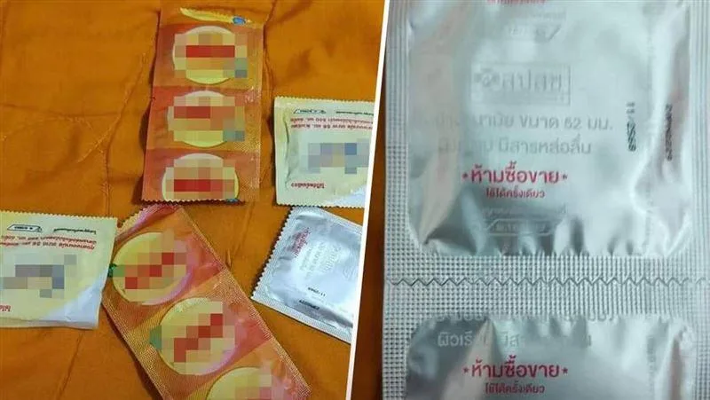 泰國小沙彌化緣時竟收到一堆保險套。（圖／翻攝自泰國頭條新聞網站）