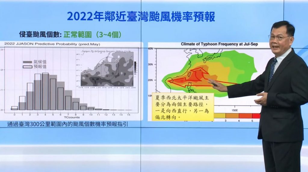 中央氣象局預估，今年預計會有3至4個颱風影響台灣天氣。（圖／翻攝自中央氣象局直播）