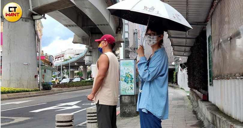 雖然酷愛運動，不過田中千繪似乎還是很怕曬黑，去住家附近買咖啡也不忘撐傘。（圖／本刊攝影組）