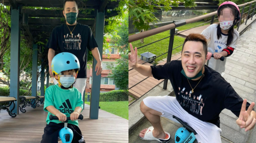 余祥銓帶著姐姐的小孩外出玩耍。(圖/合成圖/翻攝自臉書)
