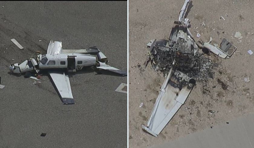 拉斯維加斯機場小飛機相撞釀4死。（圖／翻攝自Twitter／@KellyNews3LV）