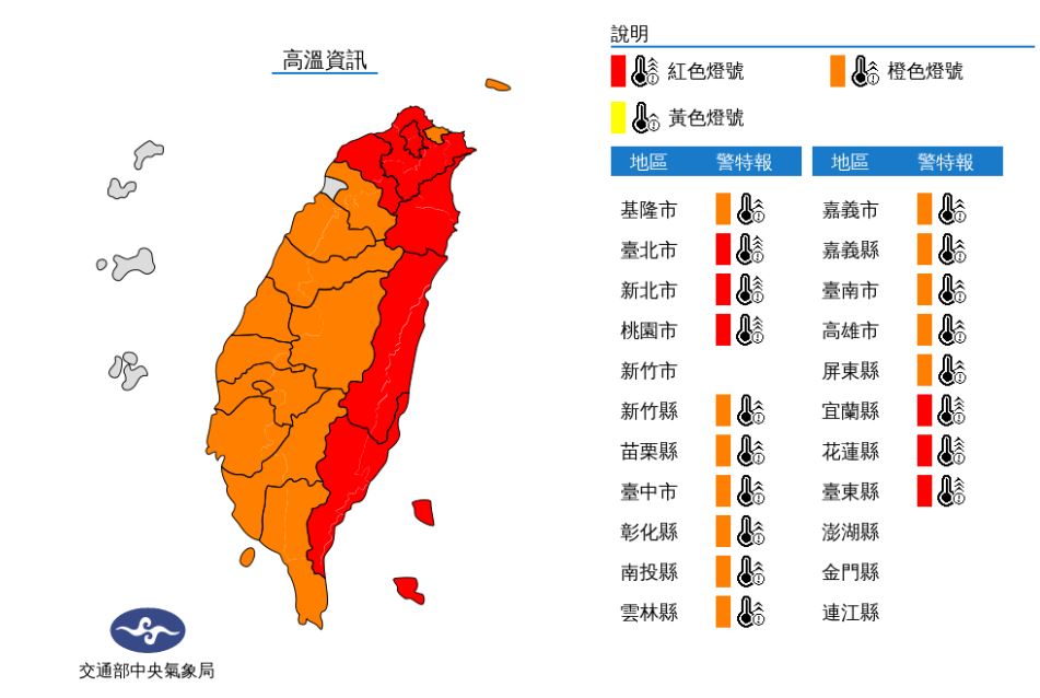 氣象局針對18縣市發布高溫特報。（圖／氣象局）