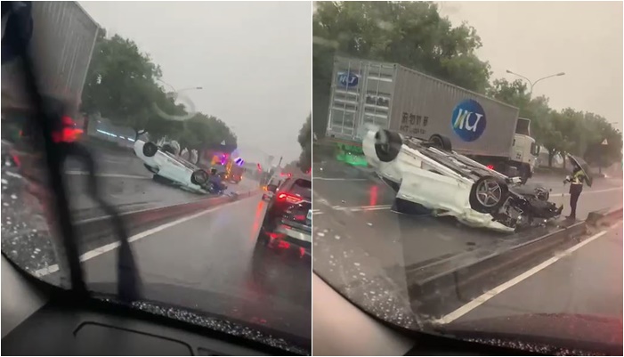 台中榮總旁車禍事故。（圖／記者爆料網）