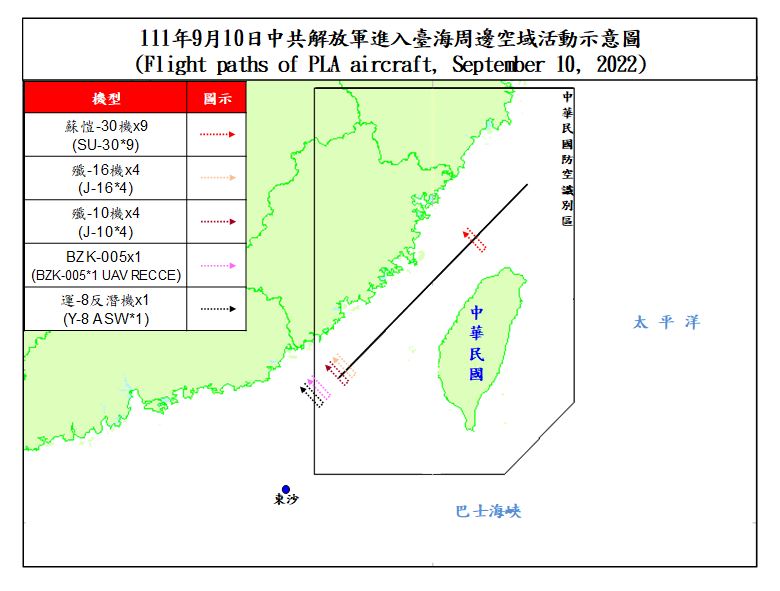 解放軍機今台海周邊空域活動示意圖。（圖／國防部提供）